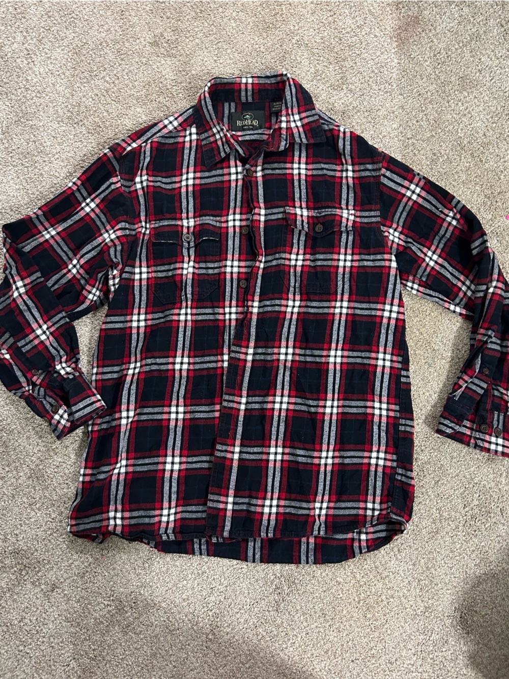 RedHead men’s Red, Black and White Plaid Flannel Top